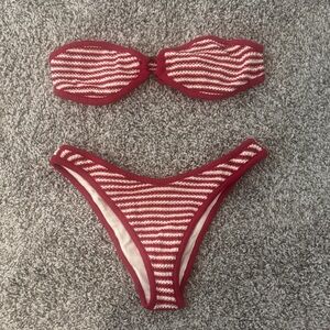 PACSUN crochet Striped Red and White Bikini Set